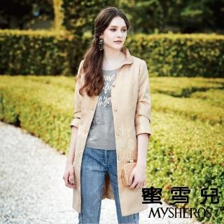 【mysheros 蜜雪兒】金蔥繡花長版荷葉領外套(金)