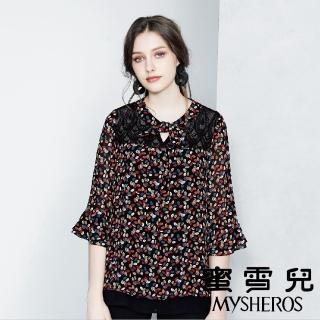 【mysheros 蜜雪兒】V蝶碎彩葉荷葉上衣(黑)