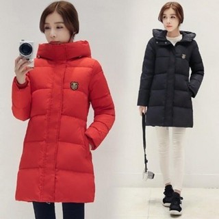 【米蘭精品】羽絨棉外套連帽夾克(休閒大方顯瘦保暖長版女外套3色73it113)