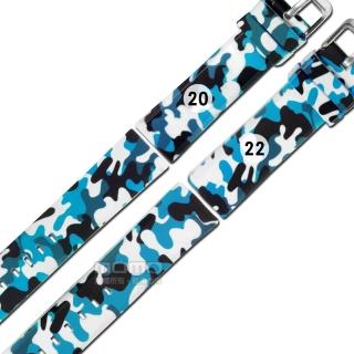 【Watchband】20.22mm / 各品牌通用 舒適耐用 輕便 運動型 矽膠錶帶(迷彩藍色)
