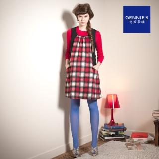【Gennies 奇妮】格紋拼接羊毛無袖洋裝(紅/黑G2421)