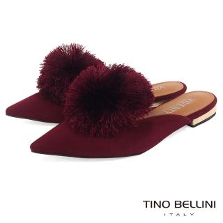 【TINO BELLINI 貝里尼】宮廷風尚蓬蓬線球穆勒鞋B79238(酒紅)