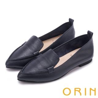 【ORIN】優雅時髦 軟牛皮素面尖頭樂福鞋(藍色)