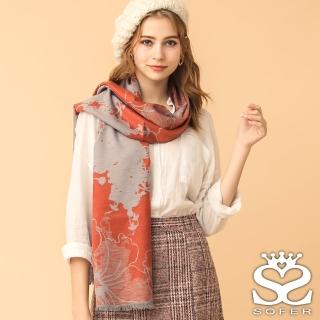 【SOFER】戀戀花卉100%蠶絲圍巾(灰橘)