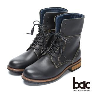 【bac】時尚玩家 -2WAY單寧翻摺綁帶短靴(黑色)