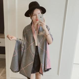 【梨花HaNA】冬日情調大格紋仿羊絨極簡圍巾