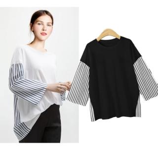【KEITH-WILL】韓國拼接色條紋T恤 XL-5XL(共2色)