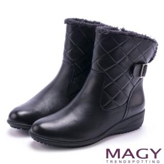 【MAGY】經典復古樂活 羊皮側邊縫線厚底短靴(黑色)