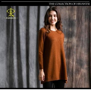 【玄太】彈性寬鬆菱格織紋針織長版毛衣(咖啡)