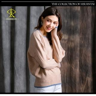 【玄太】寬鬆彈性特色織紋針織毛衣(卡其)