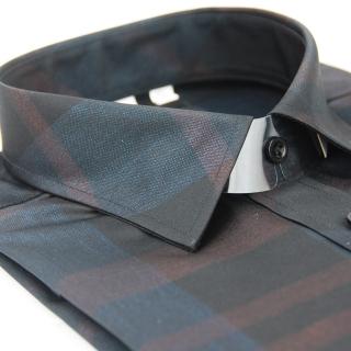 【金安德森】黑底寬條紋亮面壓光窄版長袖襯衫