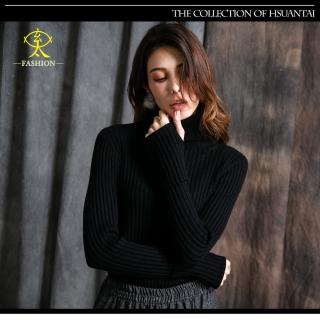 【玄太】高領拇指袖衩開口棉質針織上衣(黑)