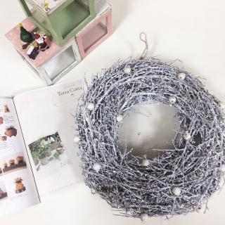 【日本You Zen】白雪細支雪果花環裝飾/銀白(花環/花圈/聖誕)