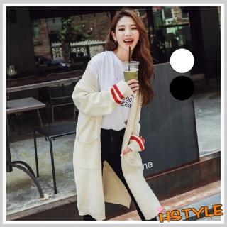 【創翊韓都】針織罩衫 撞色條紋開叉針織長外套GW10193-創翊韓都(預購)