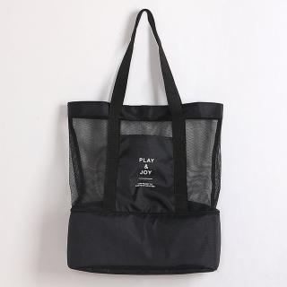 【E.City】簡約多功能分層肩背收納袋購物袋(下層防水可收納衣物或保溫)