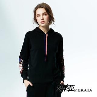 【KERAIA 克萊亞】日式刺繡連帽雙色抽繩上衣