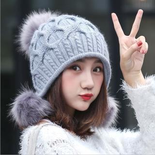 【Acorn*橡果】韓系甜美大毛球保暖護耳毛帽1805(灰色)