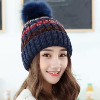 【Acorn*橡果】韓系捲邊撞色內絨加厚保暖毛帽1811(藍色)