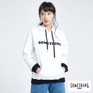 【SOMETHING】撞色繡花連帽T(白色)
