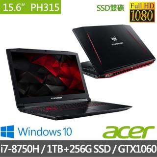 【Acer 宏?】PH315-51-78HA 15.6吋筆電-黑(i7-8750H/16G/1TB+256G SSD/GTX1060-6G/W10)