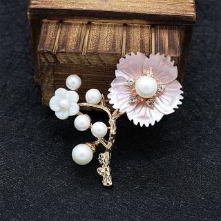 【Angel】完美粉貝殼花瓣珍珠枝葉名媛胸針(粉色)