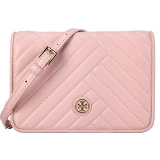 【TORY BURCH】粉色ALEXA COMBO 優雅山型紋皮革翻蓋鏈帶斜背包