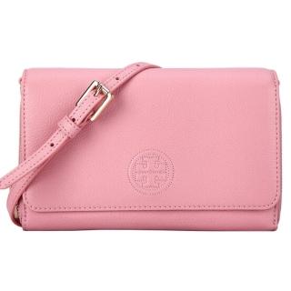 【TORY BURCH】粉紅Bombe Flat皮革WOC皮夾/斜背包