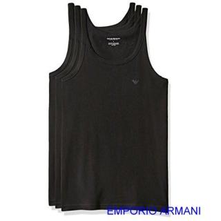 【EMPORIO ARMANI】2019男時尚標誌款黑色背心3件組-網
