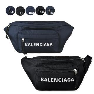 【Balenciaga 巴黎世家】BALENCIAGA巴黎世家經典WHEEL刺繡LOGO尼龍拉鍊胸腰包(黑x午夜藍)