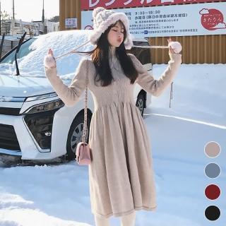 【MsMore】凡爾賽宮蜜楓糖公主毛織V領長洋裝103451j(4色)