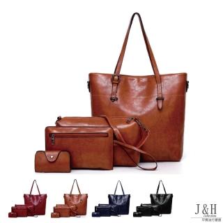 【J&H collection】優雅復古歐美子母包四件套組(黑色 / 棕色 / 藍色 / 酒紅色)
