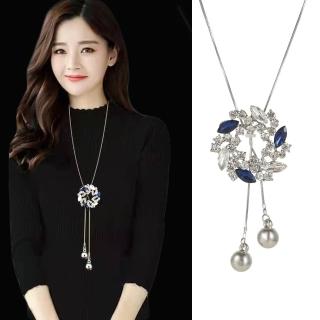 【梨花HaNA】韓國幻境雪季寶石花環圓珠垂墜毛衣鍊長項鍊