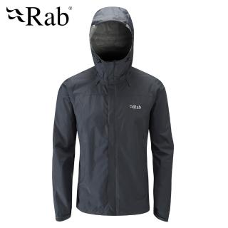 【英國 RAB】Downpour Jacket 高透氣連帽防水外套 男款 黑色 #QWF61(防水外套)