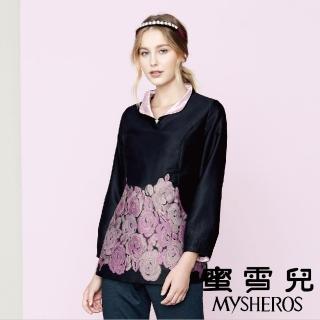 【mysheros 蜜雪兒】翻領繡花上衣(深藍)