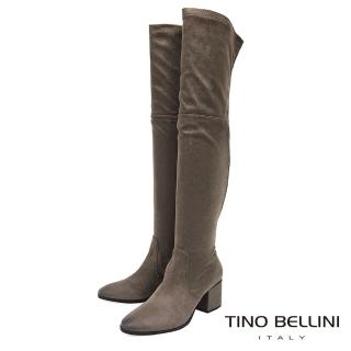 【TINO BELLINI 貝里尼】義大利進口刷色爆裂紋中跟過膝長靴A79028A(駝灰)