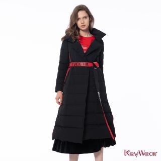 【KeyWear 奇威名品】英文字腰帶羽絨長袖外套