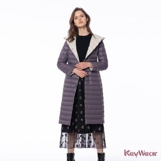 【KeyWear 奇威名品】風衣式連帽長版羽絨服外套