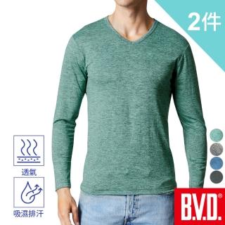 【BVD】再生彩紋輕暖絨V領長袖衫(2件組)