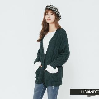 【H:CONNECT】韓國品牌 女裝 - 雙口袋麻花針織外套(藍色)
