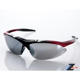 【Z-POLS】TR90彈性輕量黑紅漸層 搭載PC防爆電鍍水銀黑運動太陽眼鏡(抗UV400抗烈陽多功能輕量運動眼鏡)