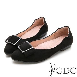 【GDC】歐美質感霧面方扣後抓皺尖頭平底鞋-黑色(821873)
