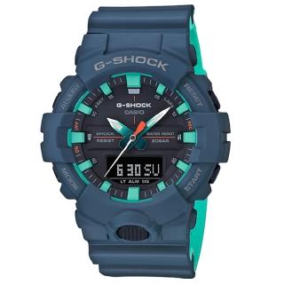 【CASIO 卡西歐】G-SHOCK 酷炫雙顯男錶 橡膠錶帶 消光藍X綠 防水200米(GA-800CC-2A)