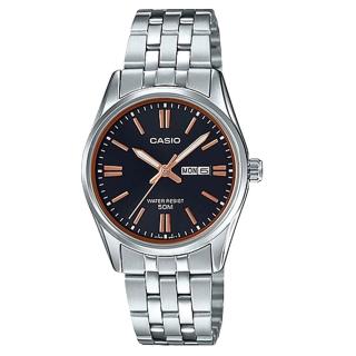 【CASIO 卡西歐】氣質石英指針女錶 不鏽鋼錶帶 黑X玫瑰金 防水50米(LTP-1335D-1A2)