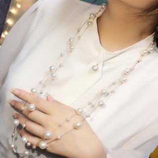 【梨花HaNA】韓國浪漫女爵雙層珍珠毛衣鍊長項鍊