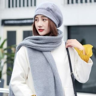 【Acorn*橡果】韓系冬季雙層保暖貝蕾帽+圍巾1819(兩件組-灰色)