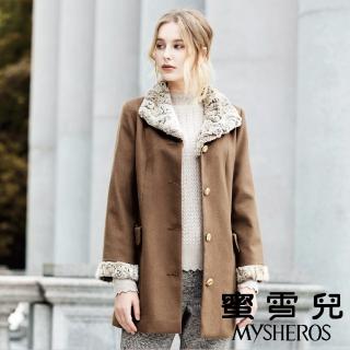 【mysheros 蜜雪兒】刷毛袖領貴族羊毛外套(咖啡)