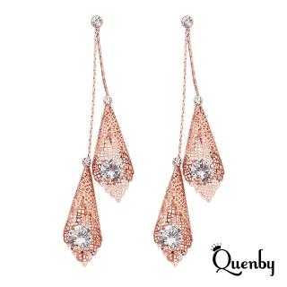 【Quenby】歐美風 獨特造型鏤空花朵鋯石長耳環/耳針(飾品/配件)