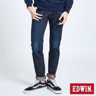 【EDWIN】EDGE 斜紅線窄管褲-中性款(中古藍)