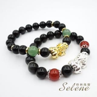 【Selene】聚財擋煞黑彩曜貔貅手珠(金銀二款任選 9-10mm)