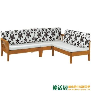 【綠活居】麥尼 典雅風亞麻布實木Ｌ型沙發椅組合(四人椅＋椅凳)
